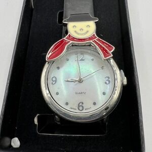 Avon Snowman Quartz Watch Tis the Season Black Band‎ Christmas Holiday
